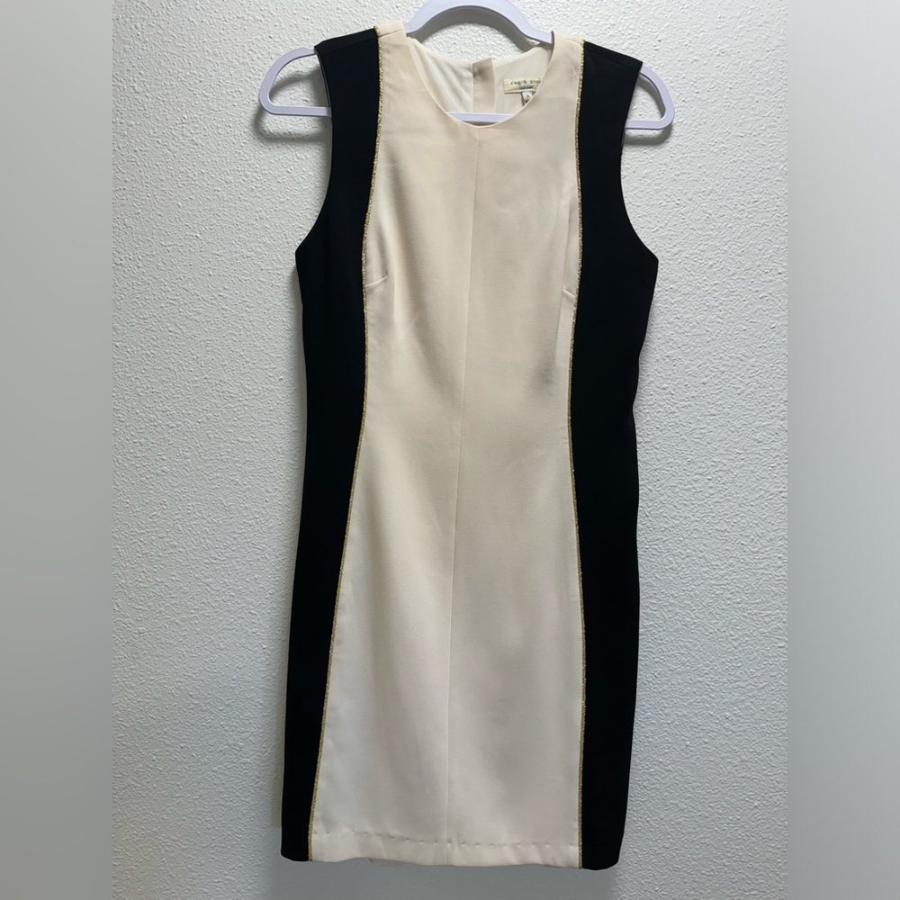 Rag & Bone Dupont Midi Dress Back Zip Gold Trim Sleeveless Lined Ivory Size 6